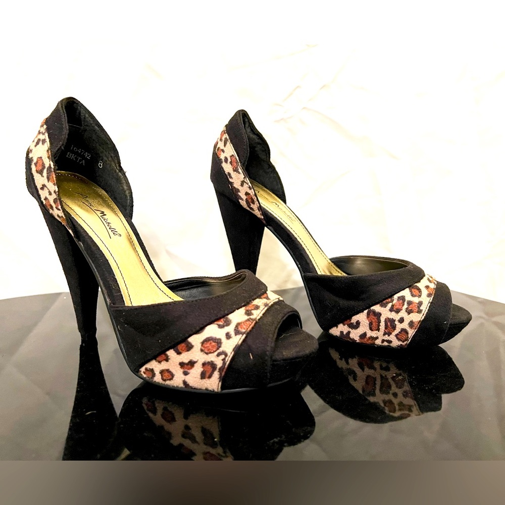 Leopard Bettie Page Peggy Bundy Rockabilly Pin Up Heels sz 8